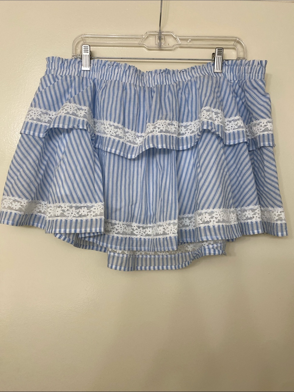 Blue & White Striped Ruffle Skirt with Lace Trim - Picture 3 of 5